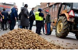 <b>Rolnicy z regionu ponownie wyszli na ulice. Tym razem posypały się ziemniaki – przed biurem chojnickiego posła (FOTO) </b>