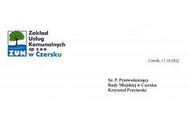 <b> Informacja o funkcjonowaniu Zakładu Usług Komunalnych<br> sp. z o.o. w Czersku</b>