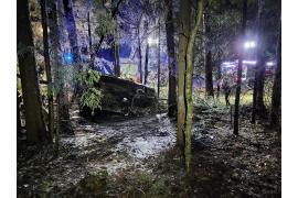 <b>Śmiertelny wypadek drogowy k/Chojnic. Toyota uderzyła w drzewo i stanęła w płomieniach – potwierdzana jest tożsamość ofiary (ZDJĘCIA)</b>