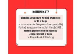 <b>GM.CZERSK. Zmiana siedziby Obwodowej Komisji Wyborczej w Łęgu</b>