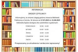 <b> CZERSK. Zmiana godzin otwarcia Biblioteki Publicznej w Czersku </b>