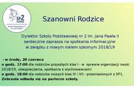 <b>Zebrania informacyjne dla rodziców w SP2 w Czersku</b>