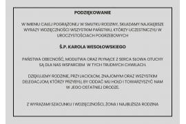 <b>Podziękowanie za udział w pogrzebie śp. Karola Wesołowskiego</b>