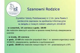 <b>Zebrania informacyjne dla rodziców w SP2 w Czersku</b>