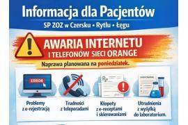 <b>GM. CZERSK. SP ZOZ CZERSK. Awaria INTERNETU I TELEFONÓW - sieć ORANGE (WAŻNY KOMUNIKAT DLA PACJENTÓW)</b>