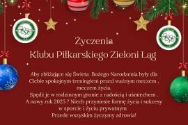 <b>ŻYCZENIA ŚWIĄTECZNE Klubu Piłkarskiego Zieloni Łąg </b>