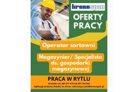 <b> KB RYTEL - OFERTY PRACY. MAGAZYNIER/SPECJALISTA DS. GOSPODARKI MAGAZYNOWEJ, OPERATOR SORTOWNI (KONTAKT, SZCZEGÓŁY) </b>